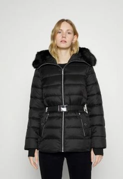 MICHAEL Michael Kors BELTED HORIZONTAL QUILTED PUFFER COAT WITH SNAP OFF - Winter Jacket - Black
