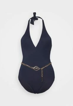 MICHAEL Michael Kors CHAIN V NECK HALTER ONEPIECE BELT - Swimsuit - Navy -MICHAEL Michael Kors shop 1a9aeb72efb64662bee38c34423fd6a8