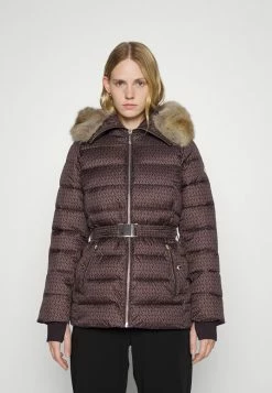 MICHAEL Michael Kors BELTED HORIZONTAL QUILTED PUFFER COAT WITH SNAP OFF - Winter Jacket - Dark Brown