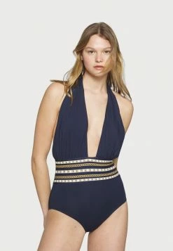 MICHAEL Michael Kors CHAIN BORDER CROSS FRONT HALTER ONEPIECE - Swimsuit - Navy